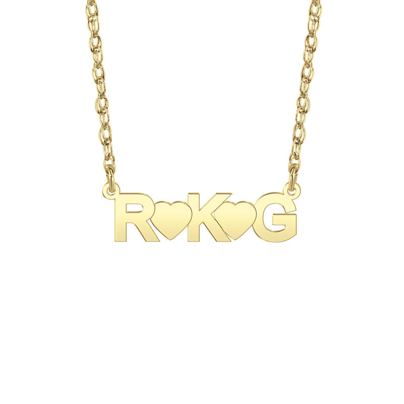 High Polished Initials with Hearts Pendant in 10k Yellow Gold image number null